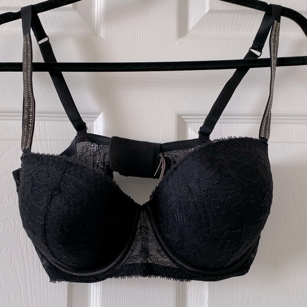 VICTORIA’S SECRET VS Black Very Sexy Lined Balconet Bra 38DD NWOT